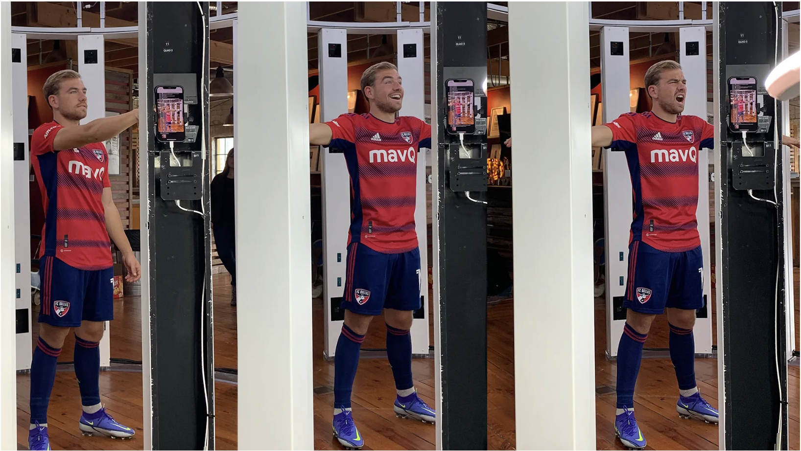 Image shows FC Dallas player get captured in 4K to create an XR avatar with the impressive set up at Groove Jones Studio.