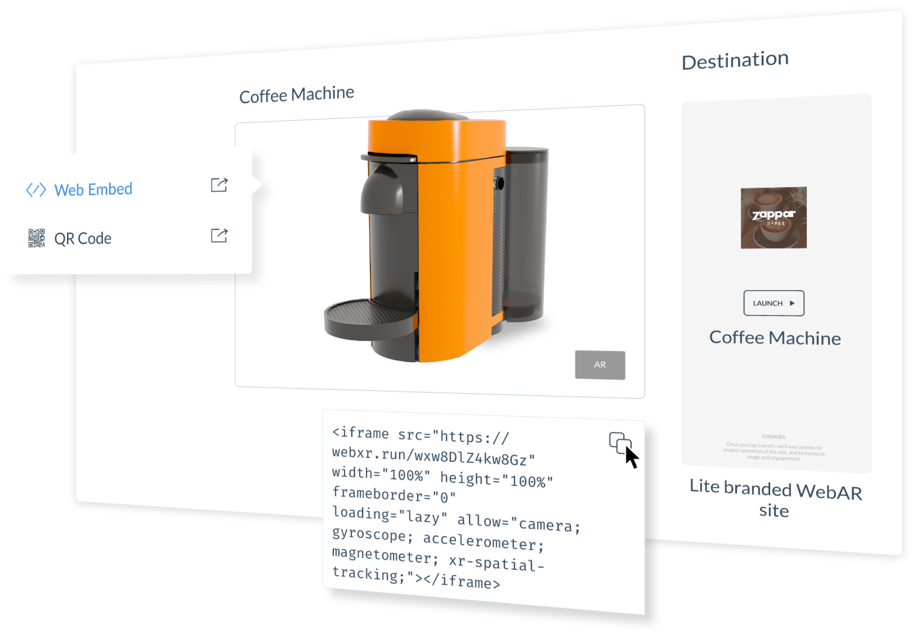 A 3D model of a coffee machine in the Zapworks designer tool